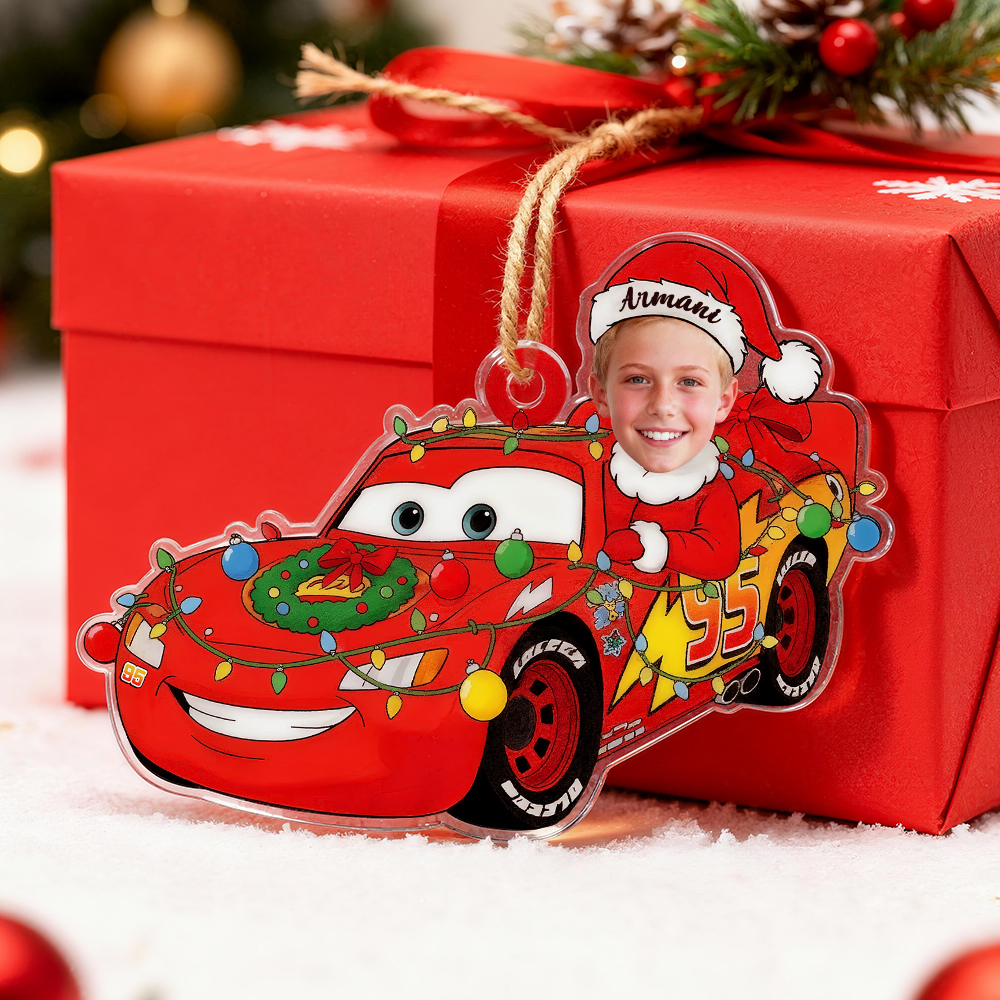 Personalized Disney Cars Acrylic Christmas Ornament for Kids,Kids Name Christmas Ornament,Custom Photo Character Lightning McQueen Tow Mater - 