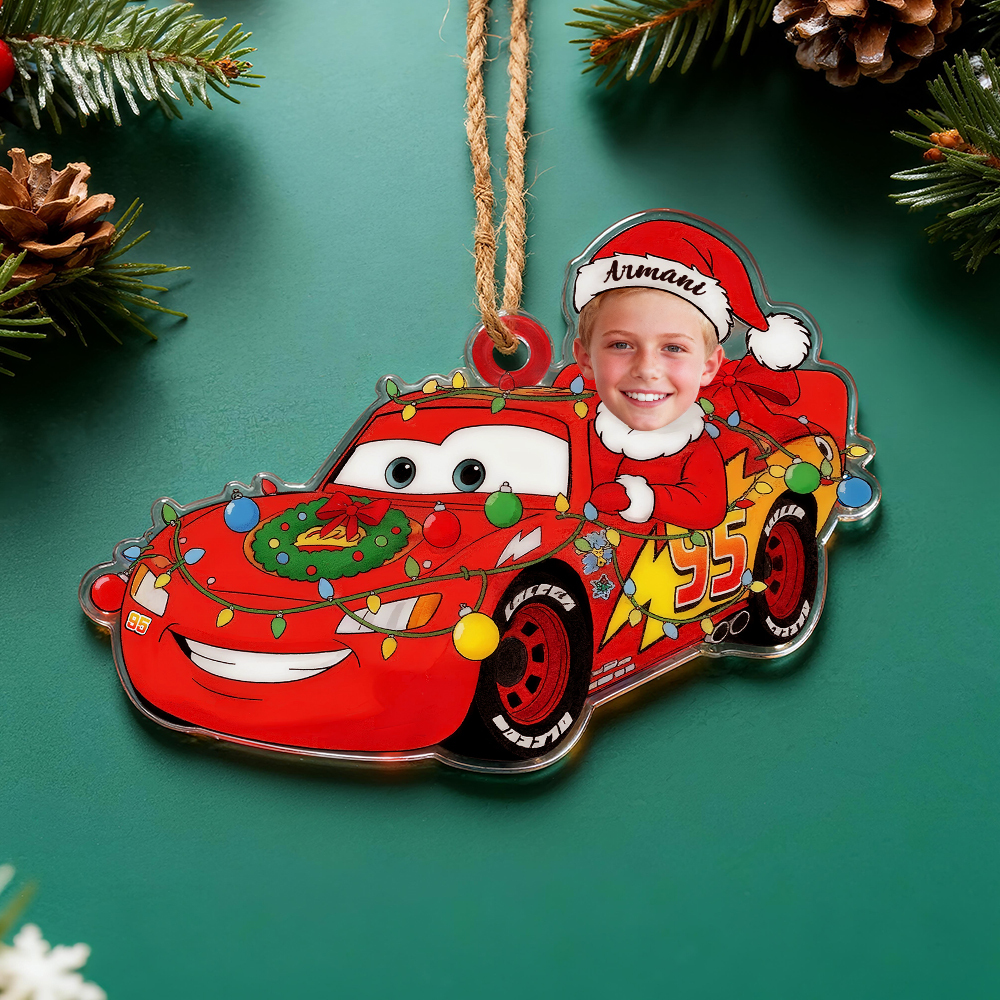 Personalized Disney Cars Acrylic Christmas Ornament for Kids,Kids Name Christmas Ornament,Custom Photo Character Lightning McQueen Tow Mater - 