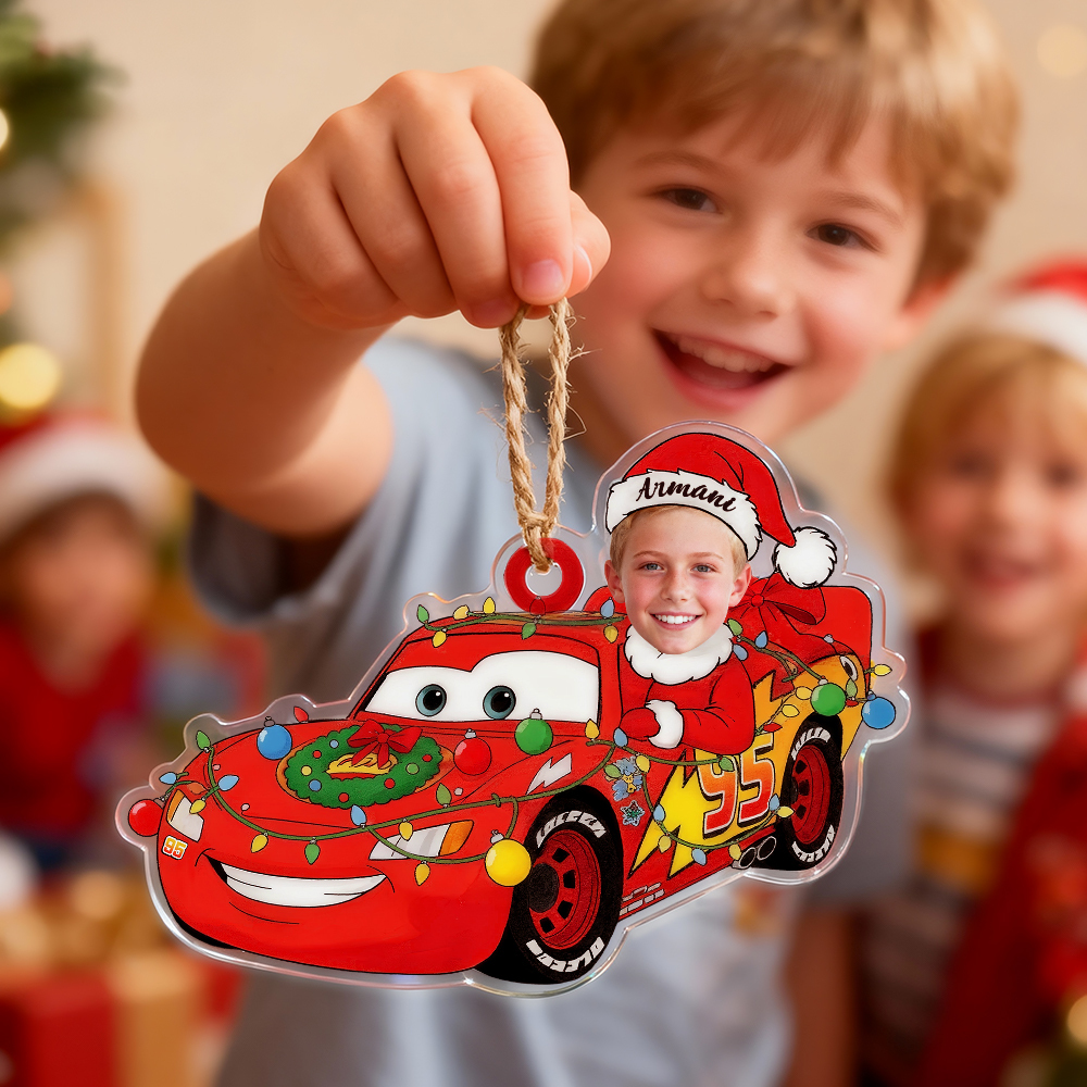 Personalized Disney Cars Acrylic Christmas Ornament for Kids,Kids Name Christmas Ornament,Custom Photo Character Lightning McQueen Tow Mater - 