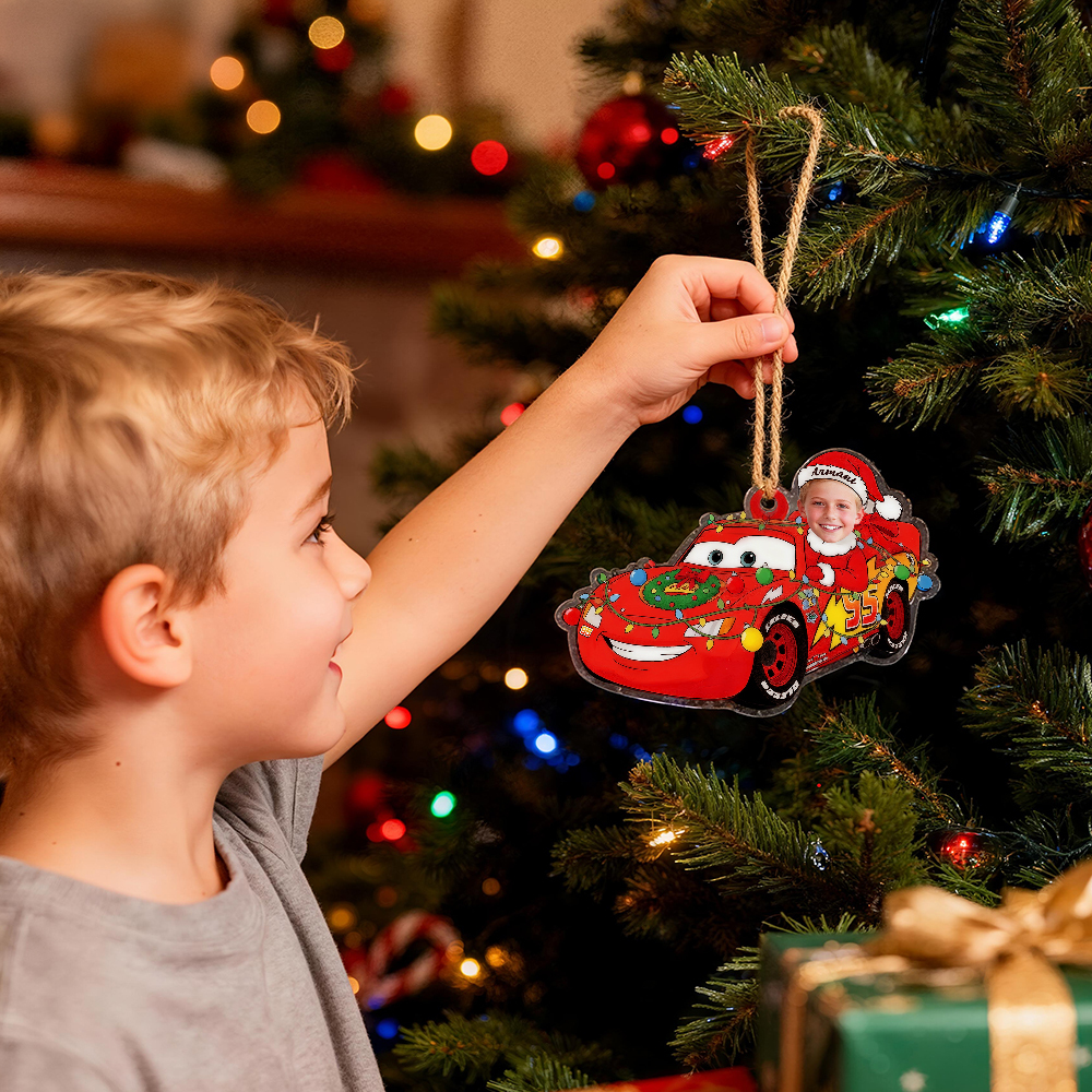 Personalized Disney Cars Acrylic Christmas Ornament for Kids,Kids Name Christmas Ornament,Custom Photo Character Lightning McQueen Tow Mater - 