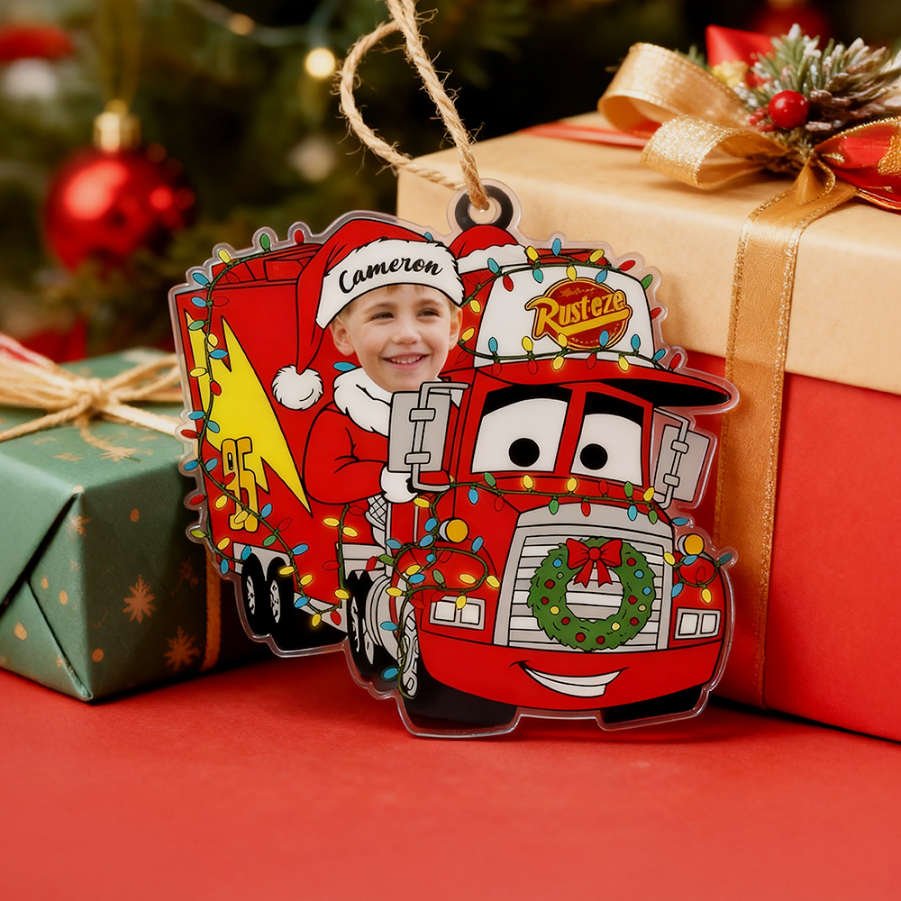 Personalized Disney Cars Acrylic Christmas Ornament for Kids,Kids Name Christmas Ornament,Custom Photo Character Lightning McQueen Tow Mater - 