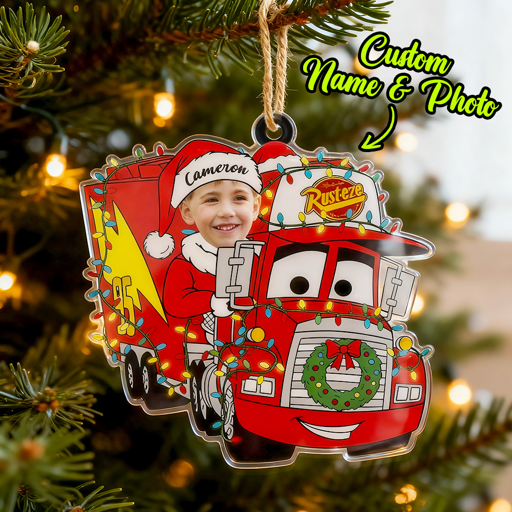 Personalized Disney Cars Acrylic Christmas Ornament for Kids,Kids Name Christmas Ornament,Custom Photo Character Lightning McQueen Tow Mater - 