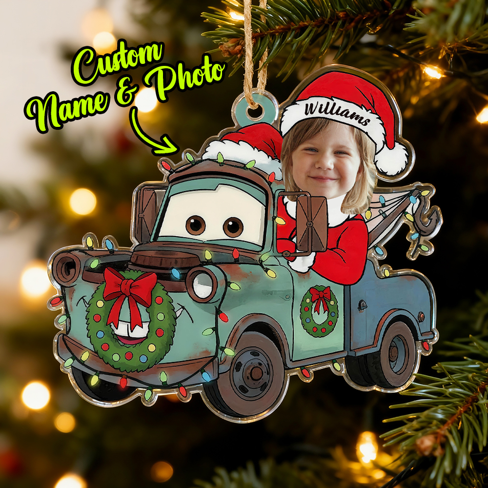 Personalized Disney Cars Acrylic Christmas Ornament for Kids,Kids Name Christmas Ornament,Custom Photo Character Lightning McQueen Tow Mater - 