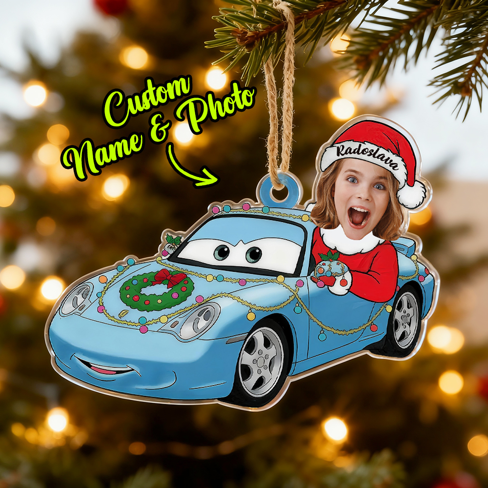 Personalized Disney Cars Acrylic Christmas Ornament for Kids,Kids Name Christmas Ornament,Custom Photo Character Lightning McQueen Tow Mater - 