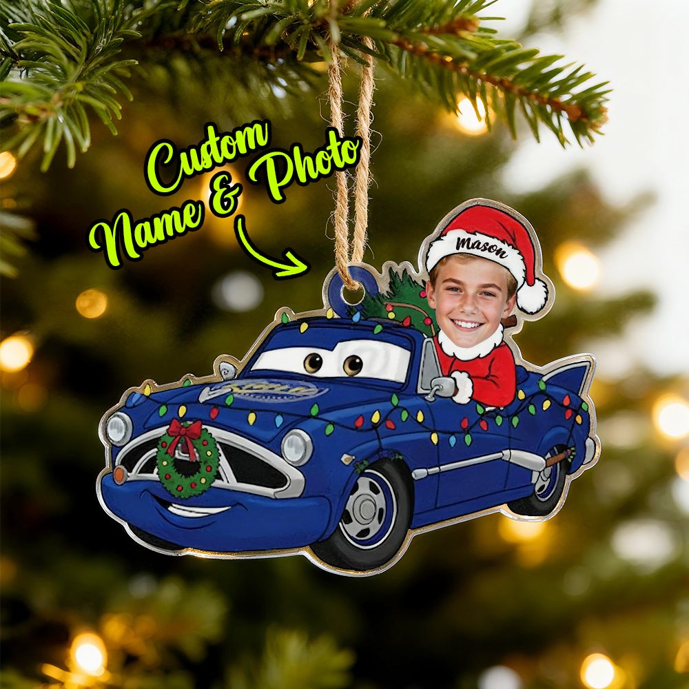 Personalized Disney Cars Acrylic Christmas Ornament for Kids,Kids Name Christmas Ornament,Custom Photo Character Lightning McQueen Tow Mater - 