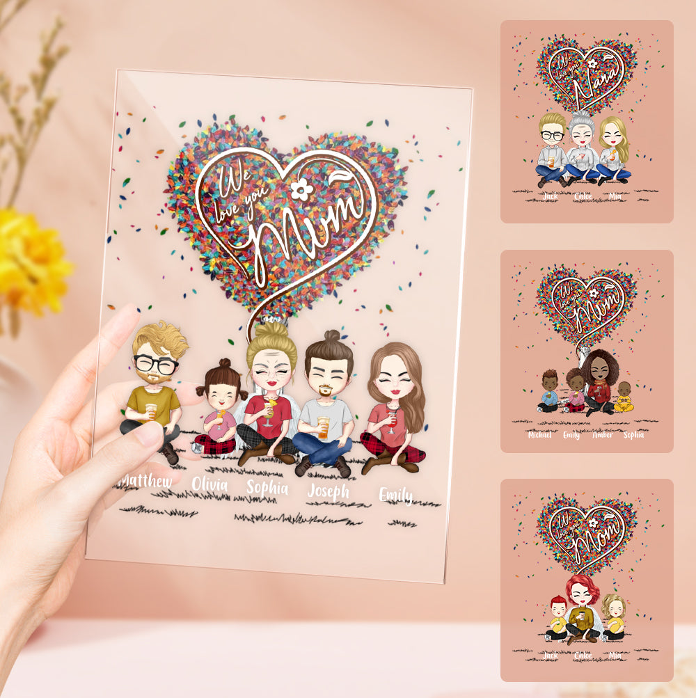 Custom Clip Art Personalized Mother and Kids Cartoon Plaque Lamp Mother's Day Gifts