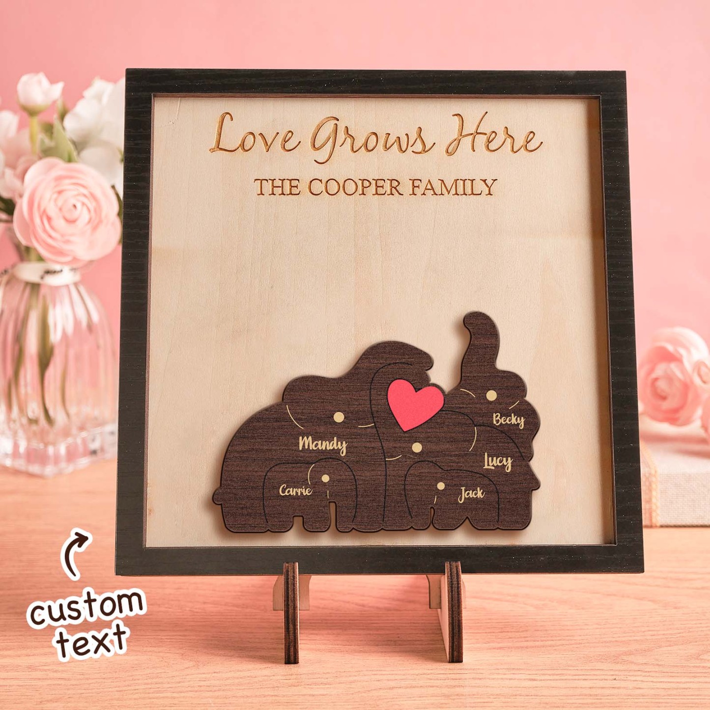 Custom Name Elephant Family Puzzle Wooden Frame Personalized Wooden Home Decorations Motther's Day Gift -