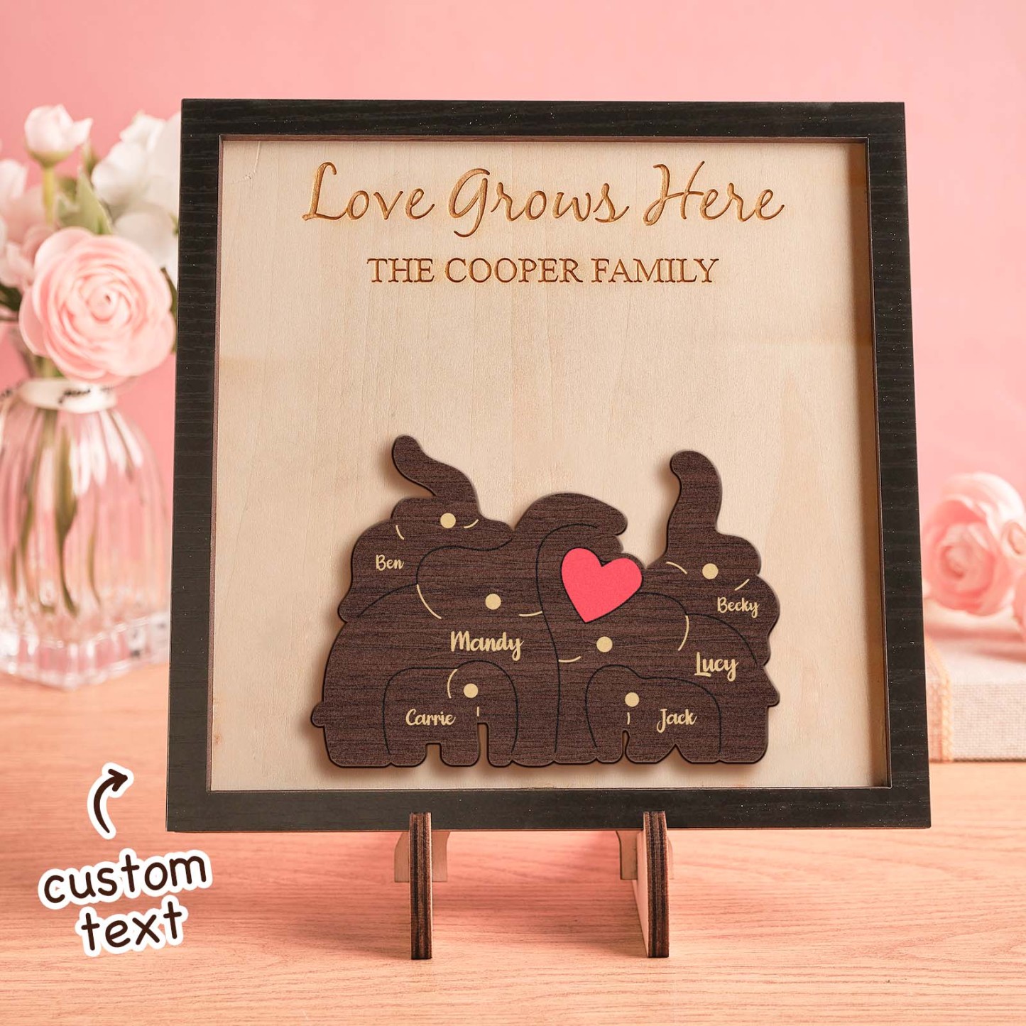 Custom Name Elephant Family Puzzle Wooden Frame Personalized Wooden Home Decorations Motther's Day Gift -