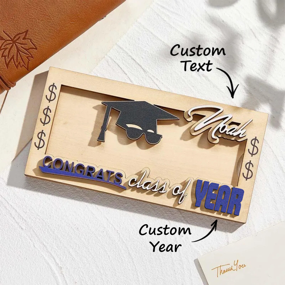Personalized Laser-Cut Graduation Wooden Cash Holder Money Gift for Class of 2026 College Graduates - 