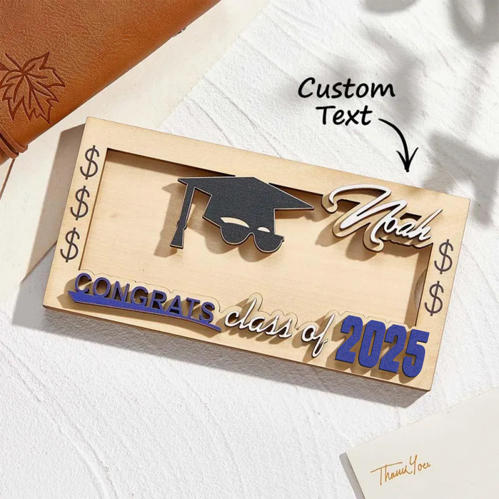 Personalized Laser-Cut Graduation Wooden Cash Holder Money Gift for Class of 2026 College Graduates - 