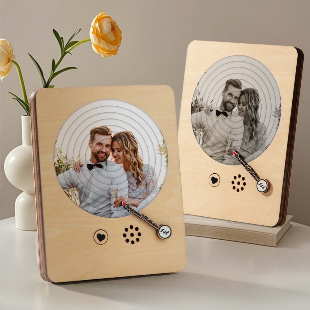 Personalized Photo Wooden Album Music Record Player Wedding Anniversary Gift for Couples -