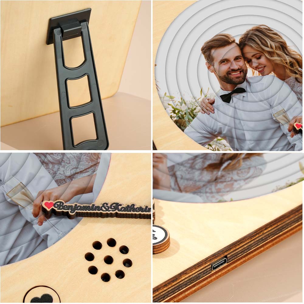 Personalized Photo Wooden Album Music Record Player Wedding Anniversary Gift for Couples -