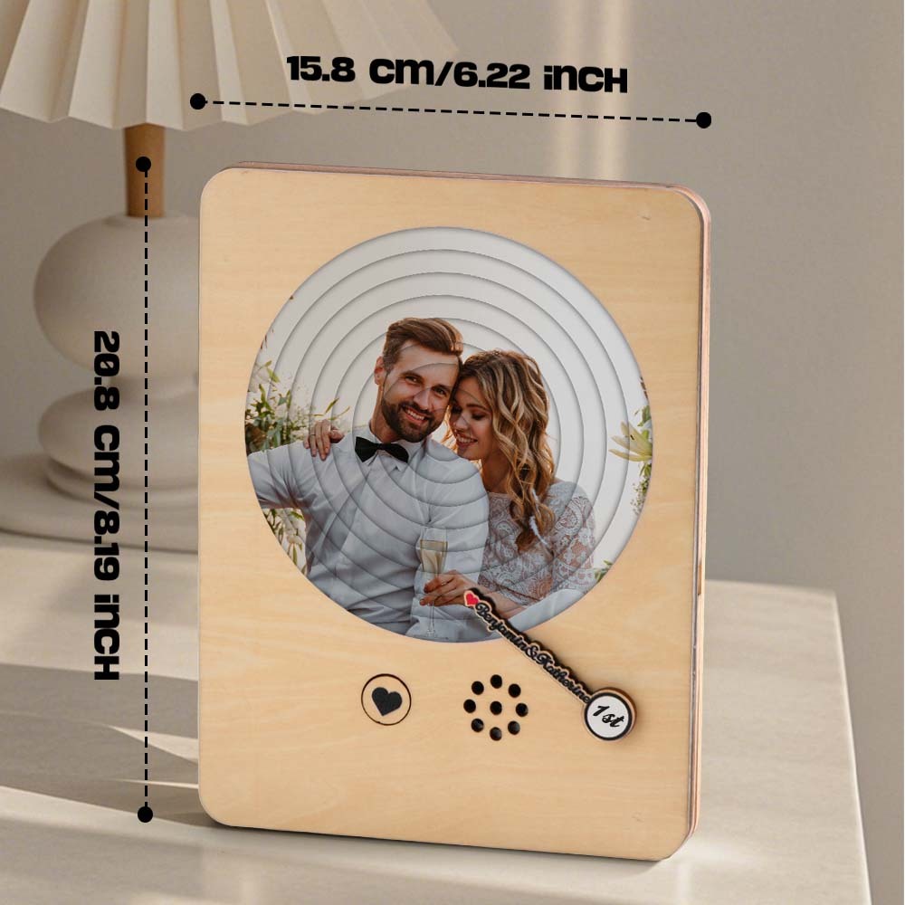 Personalized Photo Wooden Album Music Record Player Wedding Anniversary Gift for Couples -