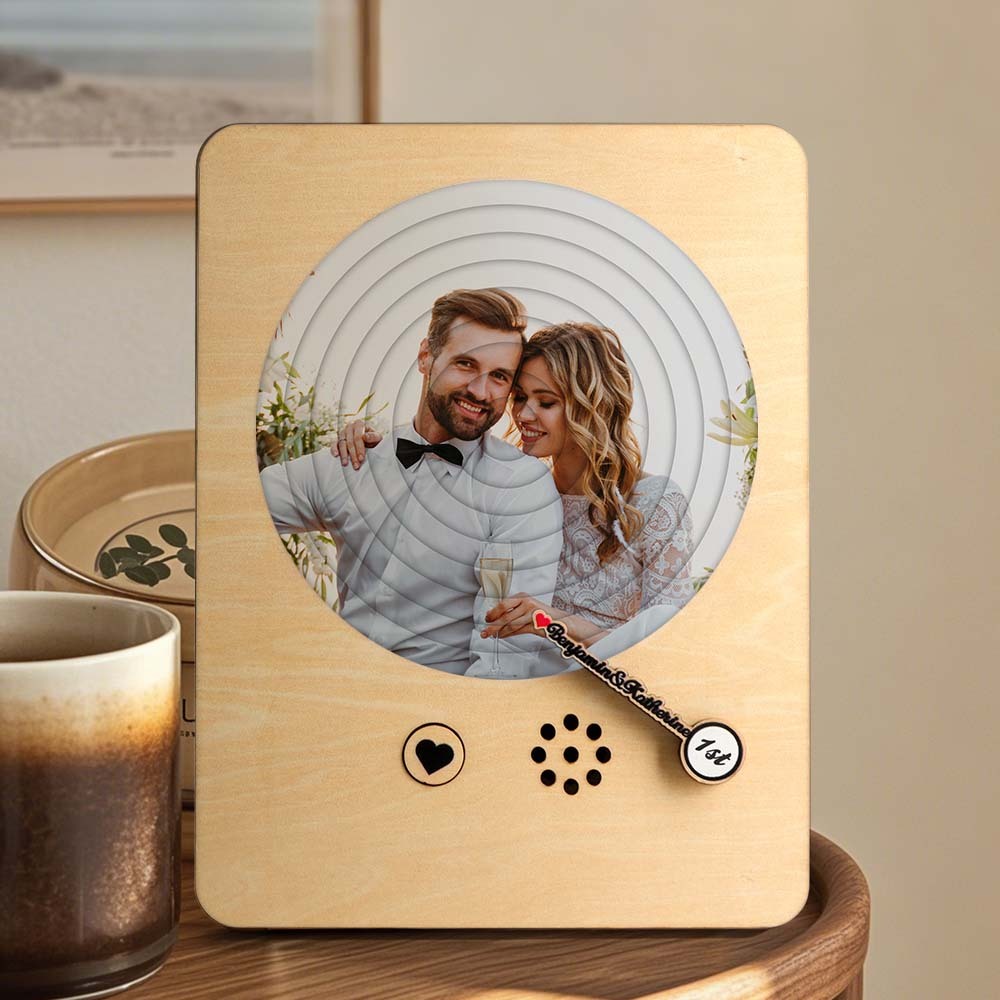 Personalized Photo Wooden Album Music Record Player Wedding Anniversary Gift for Couples -