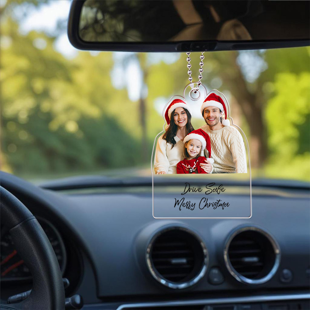 Customized Drive Safe Daddy Ornament with Family Photo, Personalized Picture Acrylic Hanger Gift for Him, Custom Gift Idea for Fathers Day