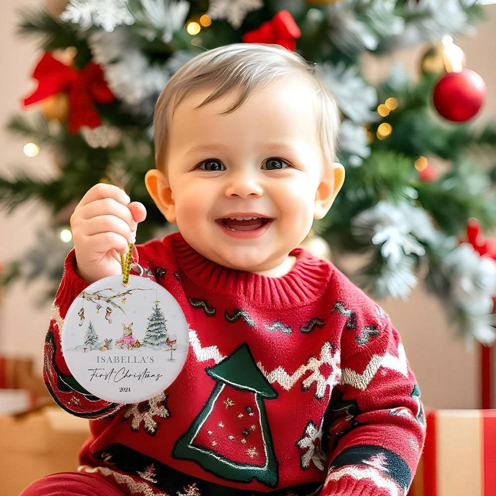 Personalized Rabbit Ceramic Ornament with Name Baby's First Christmas Ornament for New Baby Christmas Gift - myphotowalletau