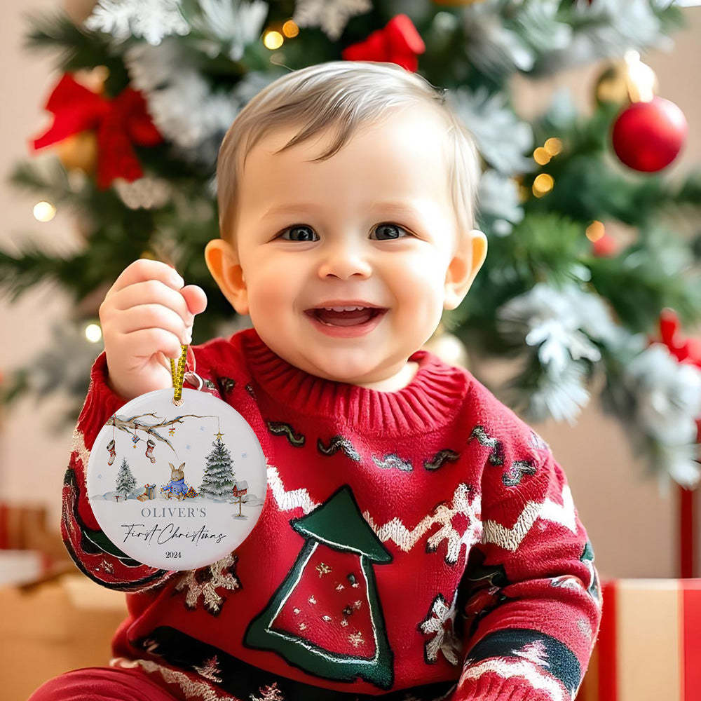 Personalized Rabbit Ceramic Ornament with Name Baby's First Christmas Ornament for New Baby Christmas Gift - myphotowalletau