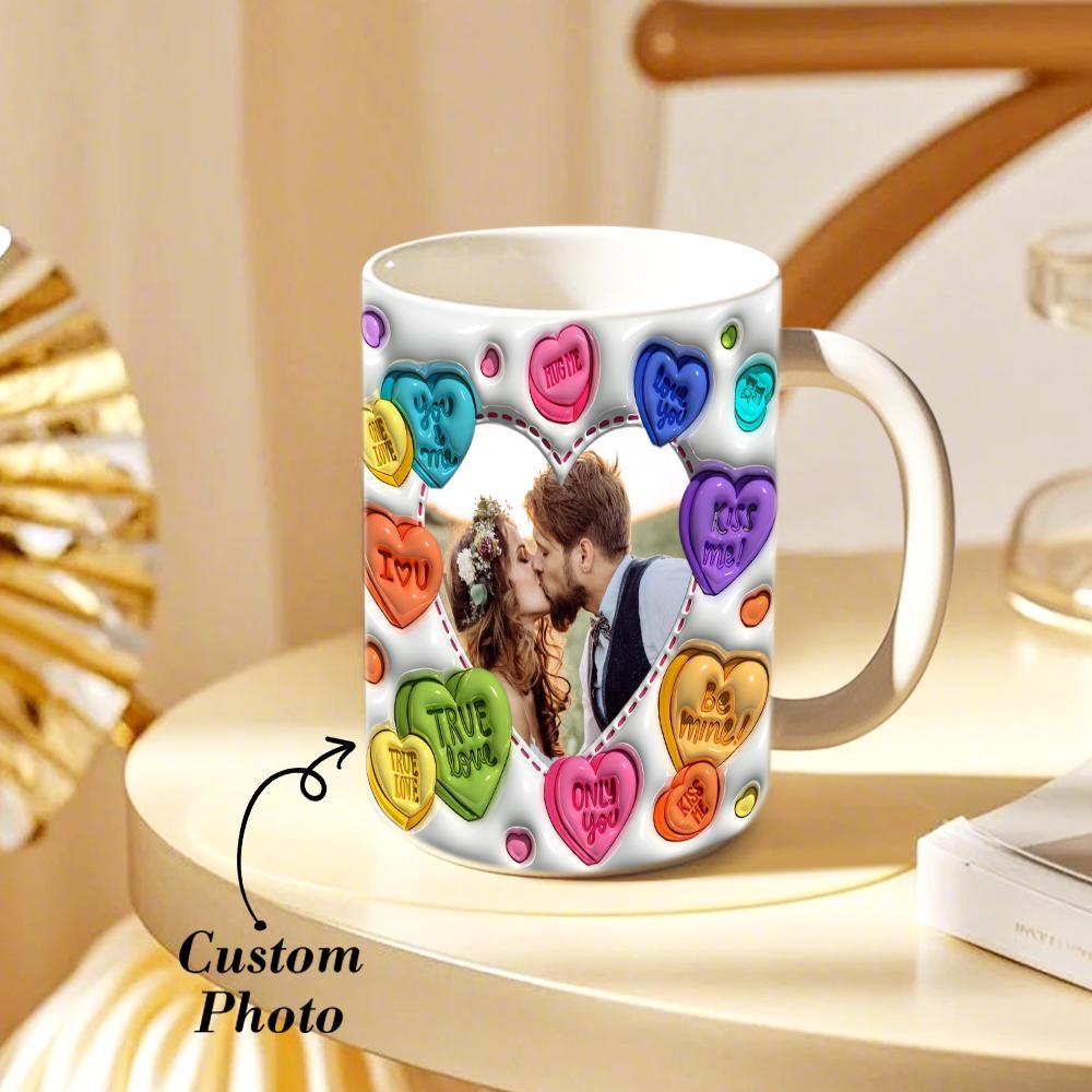 Personalized Couple Photo With Heart Pattern 3D Inflated Mug Gift for Lover -