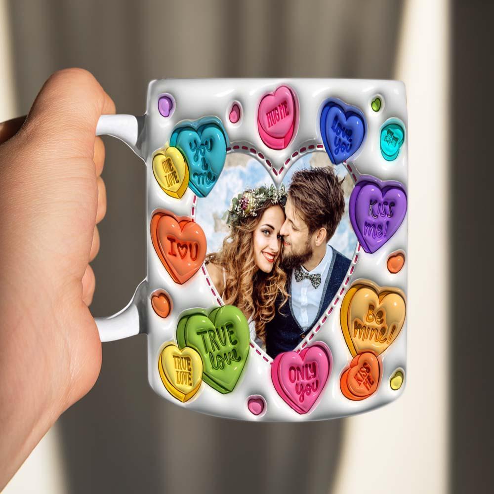 Personalized Couple Photo With Heart Pattern 3D Inflated Mug Gift for Lover -