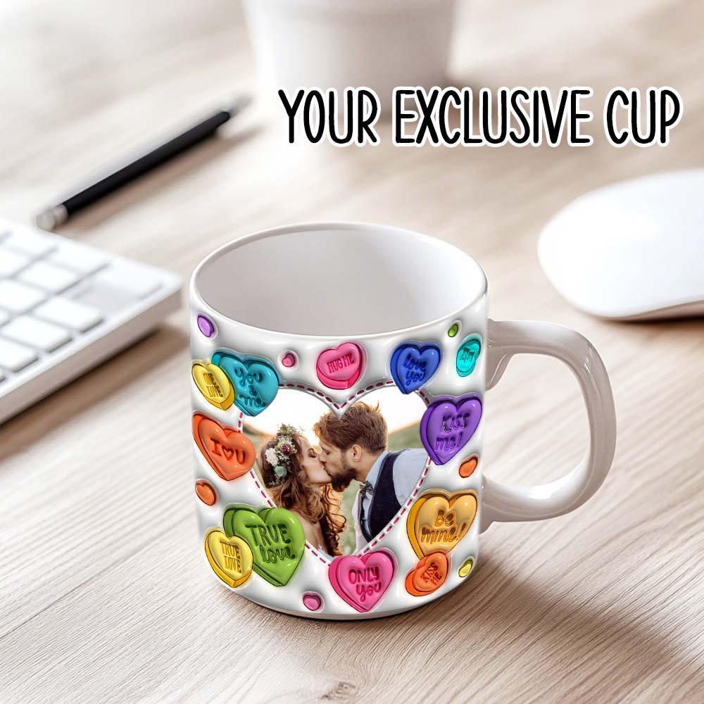 Personalized Couple Photo With Heart Pattern 3D Inflated Mug Gift for Lover -