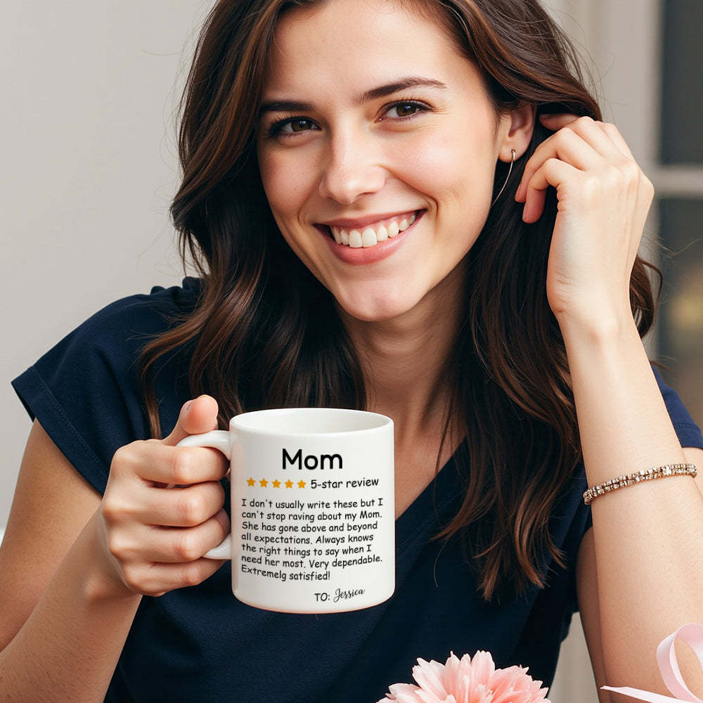 Personalized Five-Star Review Mug with Name Ceramic Coffee Mug Mother's Day Birthday Gift for Mom - - myphotowallet