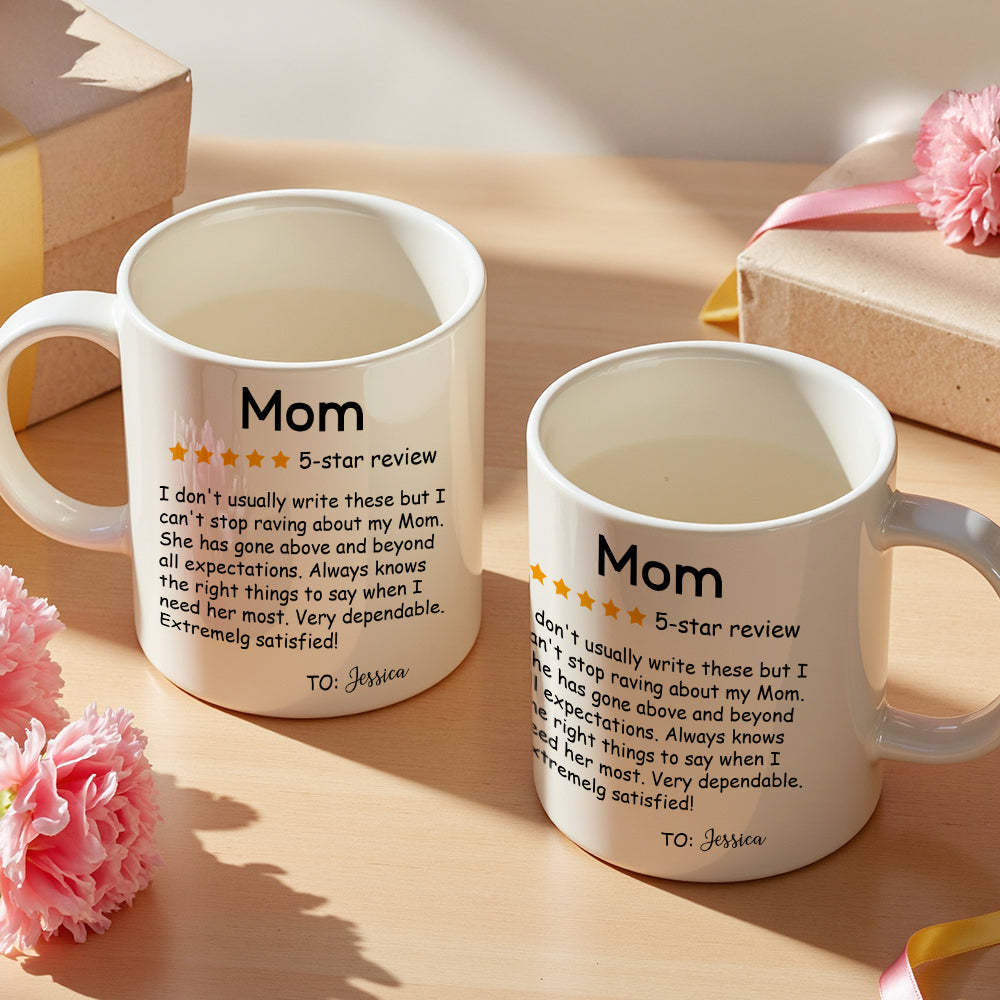 Personalized Five-Star Review Mug with Name Ceramic Coffee Mug Mother's Day Birthday Gift for Mom - - myphotowallet