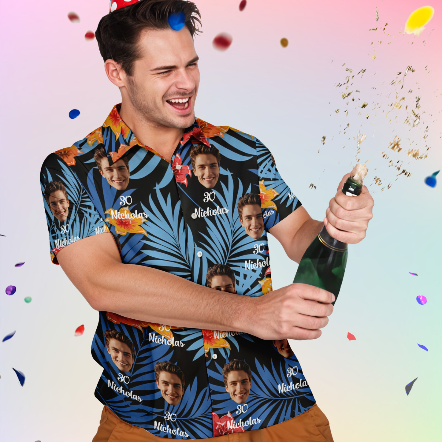 Custom Hawaiian Shirt With Face Custom Age Birthday Shirt Birthday Gift/Birthday Party Costumes - 