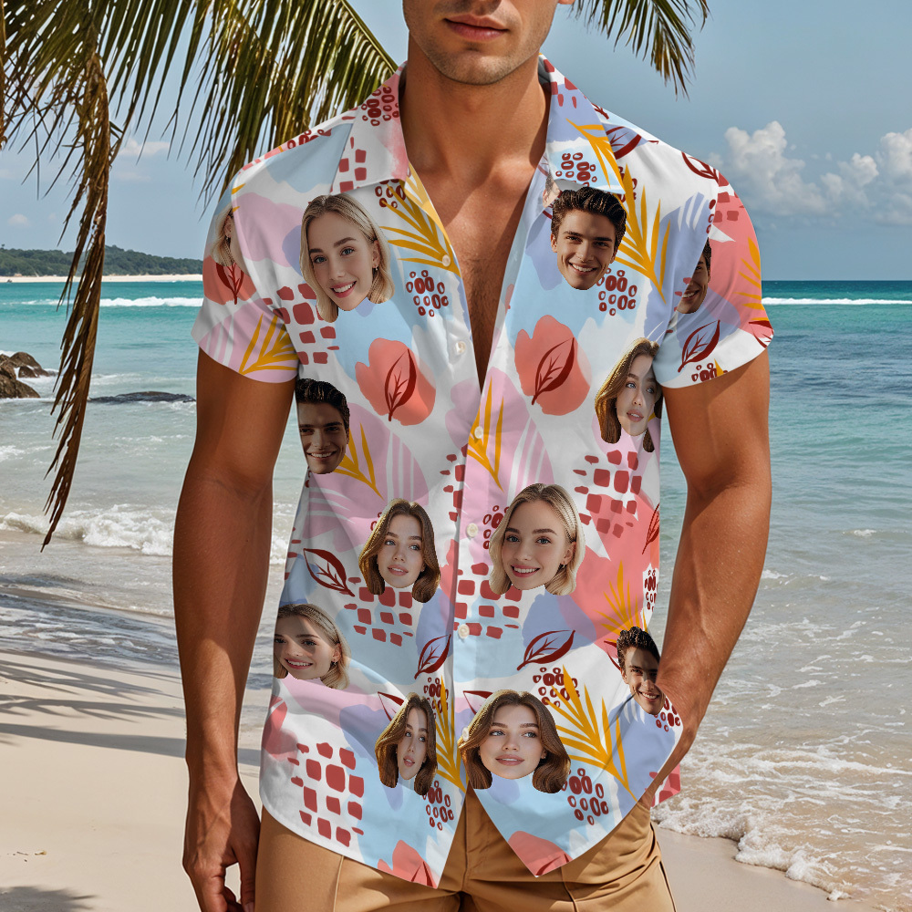 Custom Face Hawaiian Shirt – Personalized Photo Beach Shirt with Fun Tropical Design for Vacation, Parties & Gifts - 