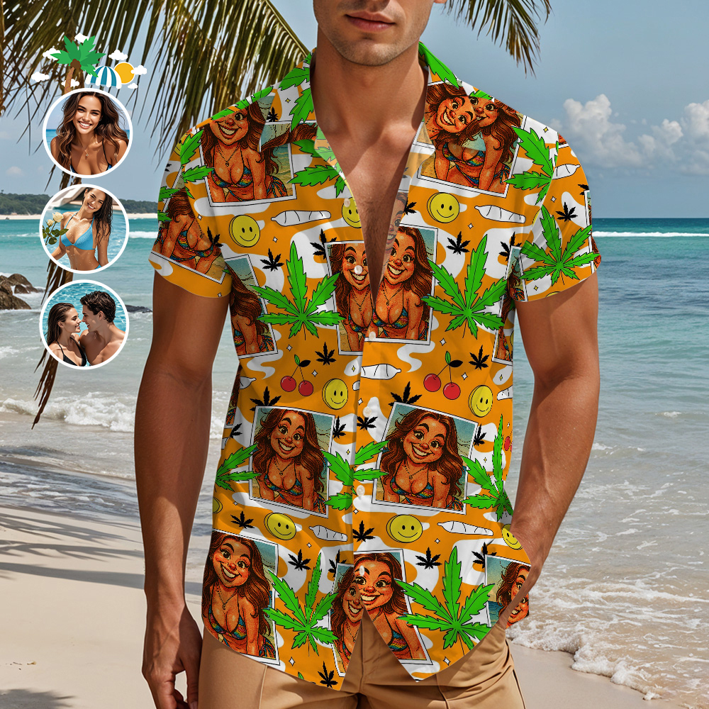 Retro Cartoon Island Vibes Orange Hawaiian Shirt Fun Custom Shirt For Summer Holidays or Couple Matching - 