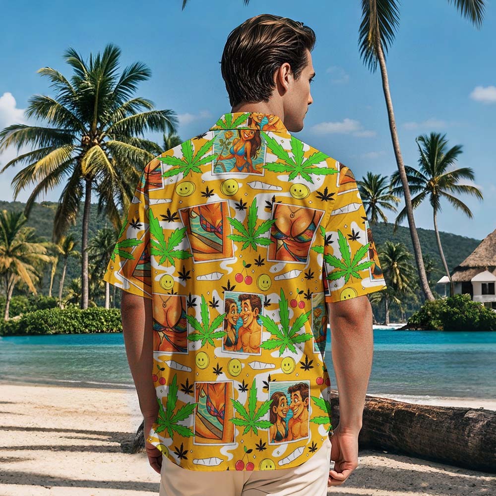 Retro Cartoon Island Vibes Orange Hawaiian Shirt Fun Custom Shirt For Summer Holidays or Couple Matching - 