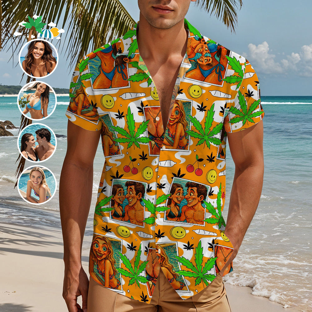 Retro Cartoon Island Vibes Orange Hawaiian Shirt Fun Custom Shirt For Summer Holidays or Couple Matching - 