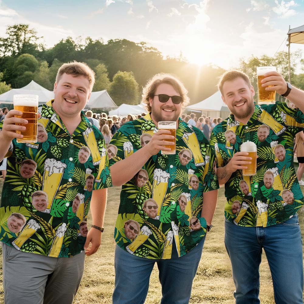 Custom Face Tropical Lager Leaf Hawaiian Shirt Funny Personalized Beer Shirt for Beer Lover, Summer BBQ, Camping - 