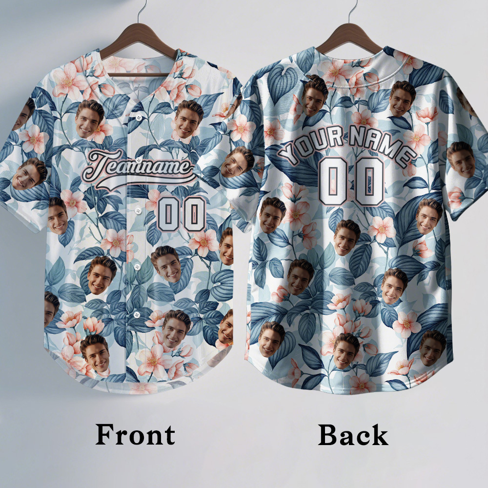 Custom Hawaiian Baseball Jersey with Face Teamname Name Number Personalized Hawaii Floral Shirt for Men Women - 