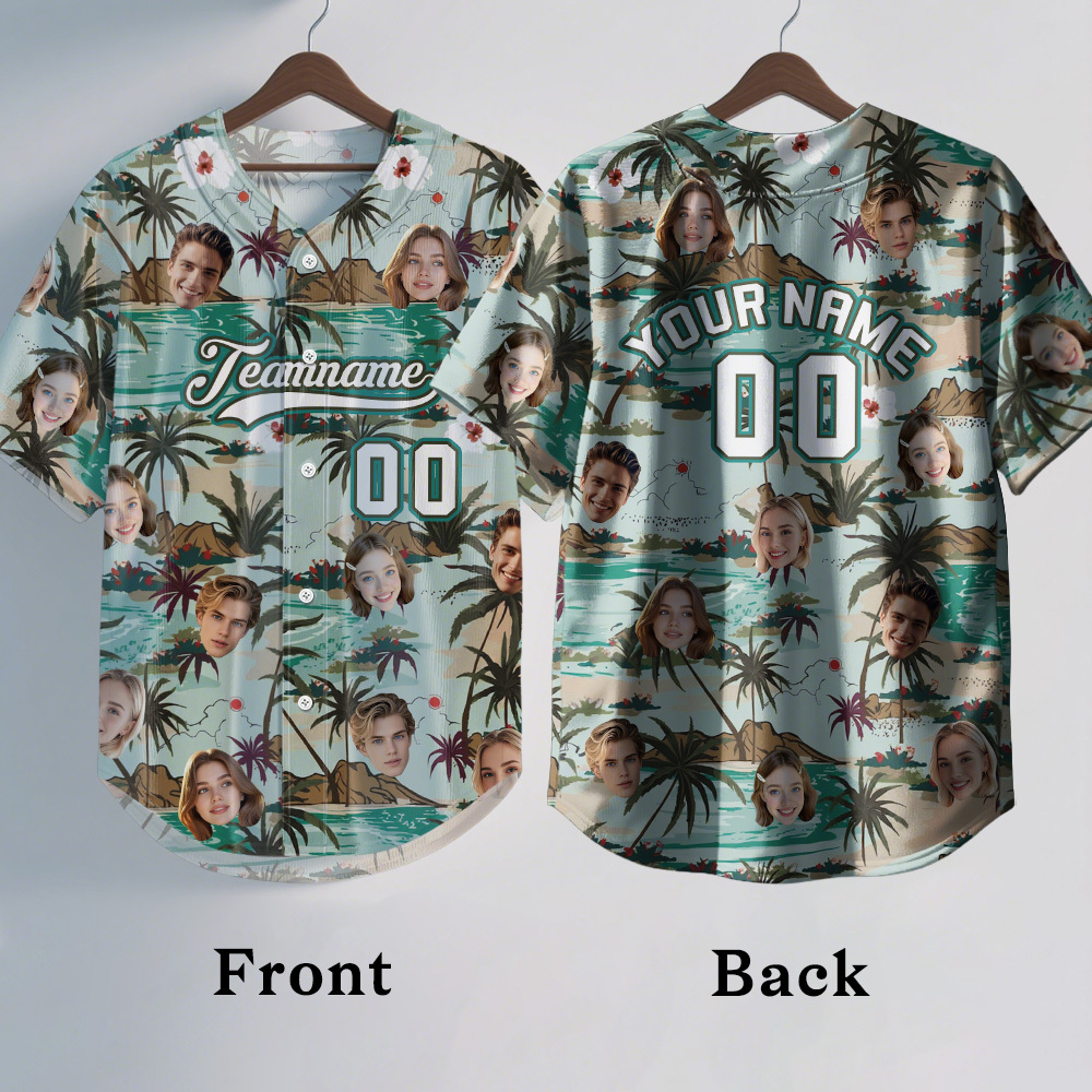 Custom Hawaiian Baseball Jersey with Face Teamname Name Number Personalized Hawaii Floral Shirt for Men Women - 