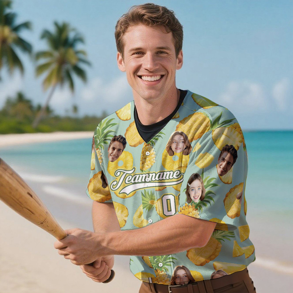 Custom Hawaiian Baseball Jersey with Face Teamname Name Number Personalized Hawaii Floral Shirt for Men Women - 