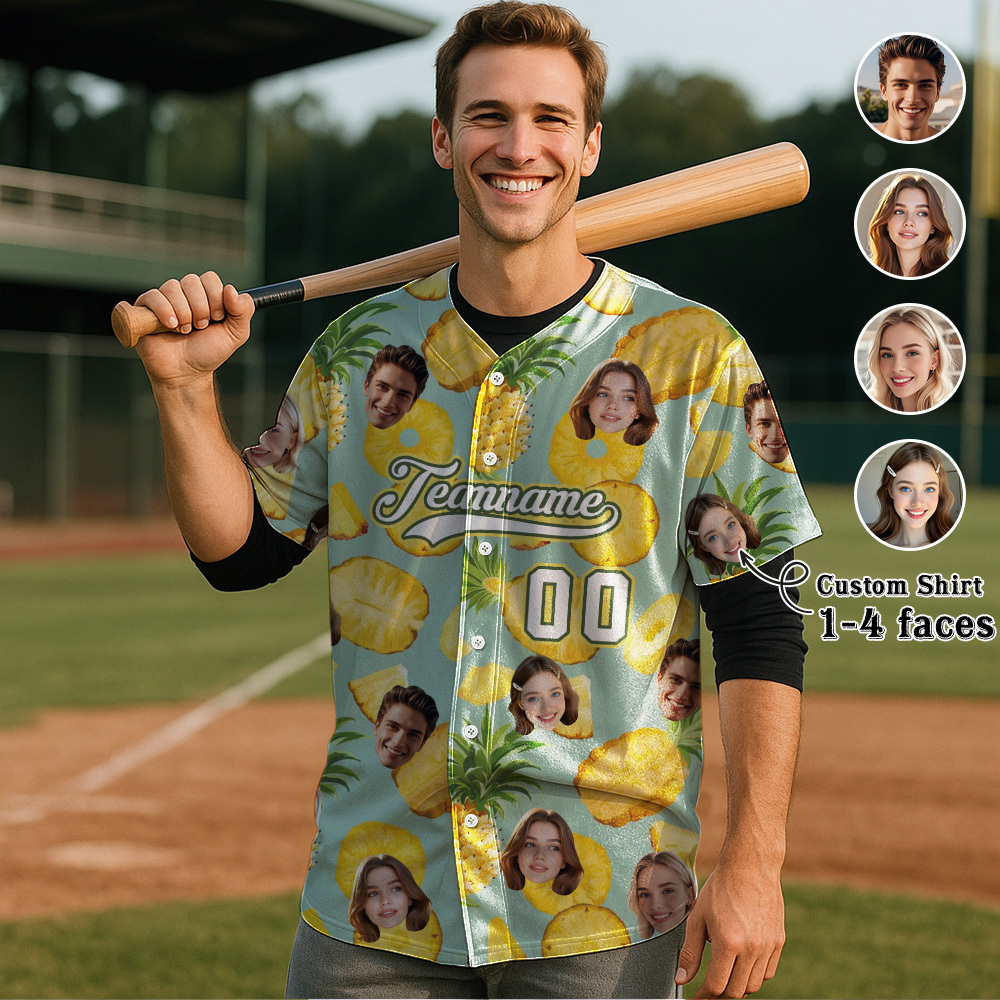 Custom Hawaiian Baseball Jersey with Face Teamname Name Number Personalized Hawaii Floral Shirt for Men Women - 