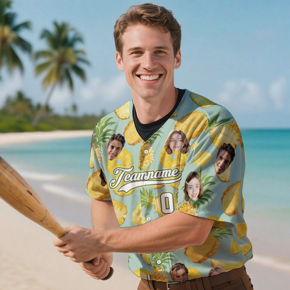 Custom Hawaiian Baseball Jersey with Face Teamname Name Number Personalized Hawaii Floral Shirt for Men Women - 