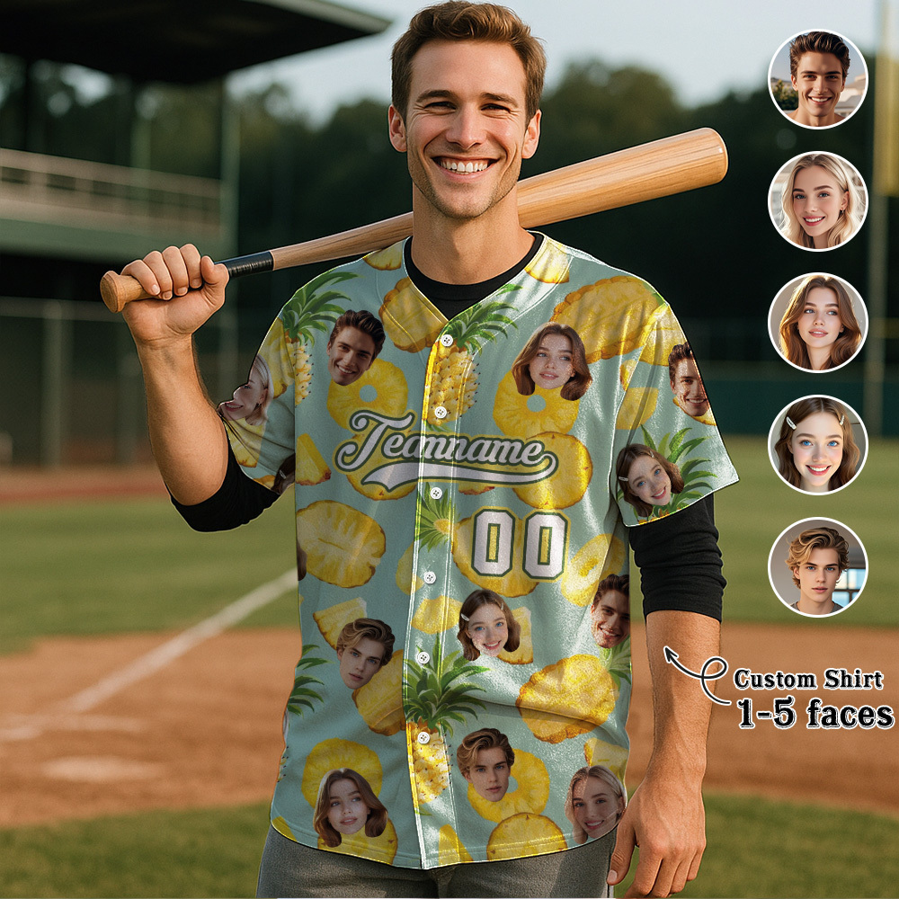 Custom Hawaiian Baseball Jersey with Face Teamname Name Number Personalized Hawaii Floral Shirt for Men Women - 
