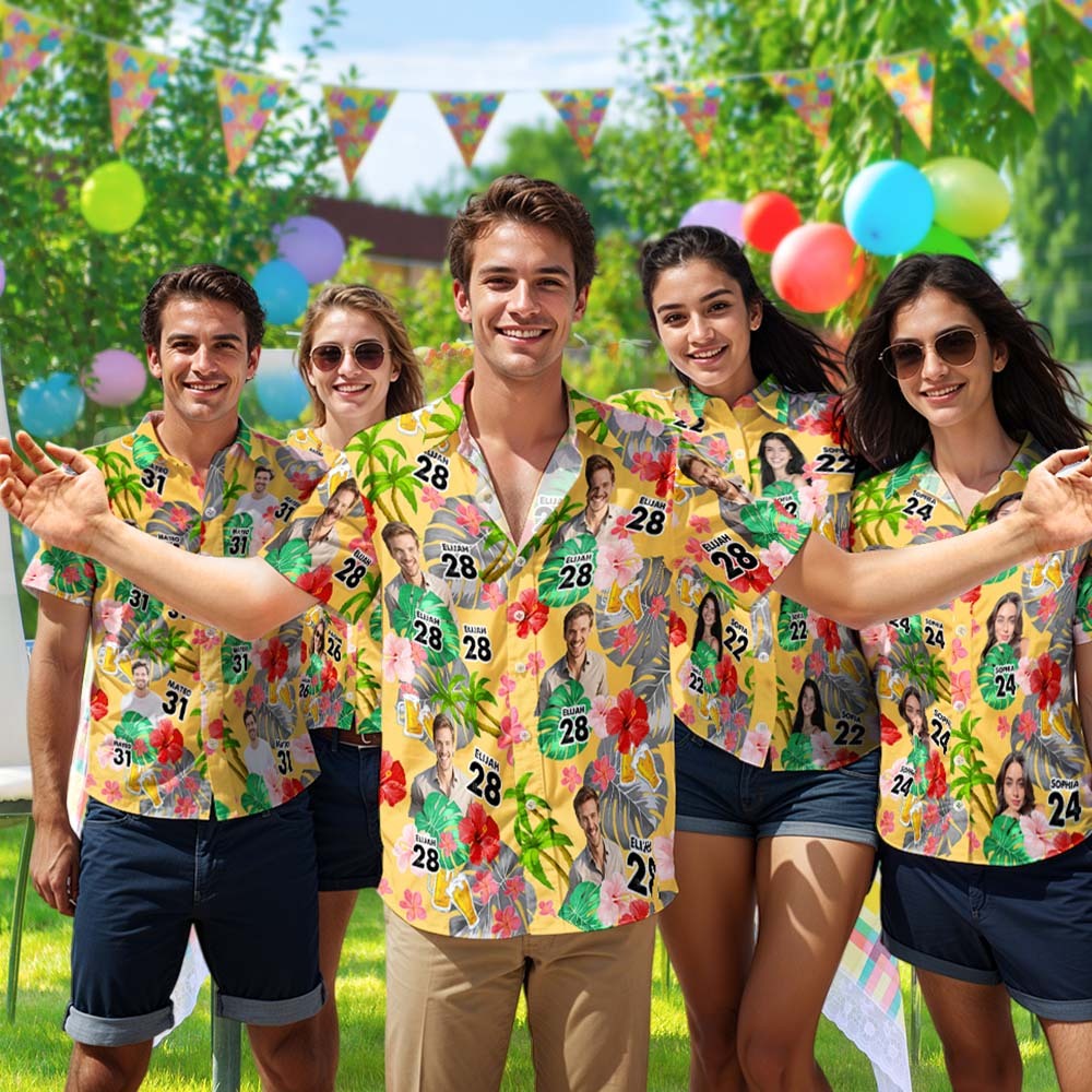 Custom Birthday Hawaiian Shirt Personalized Number & Face Print Shirt - 