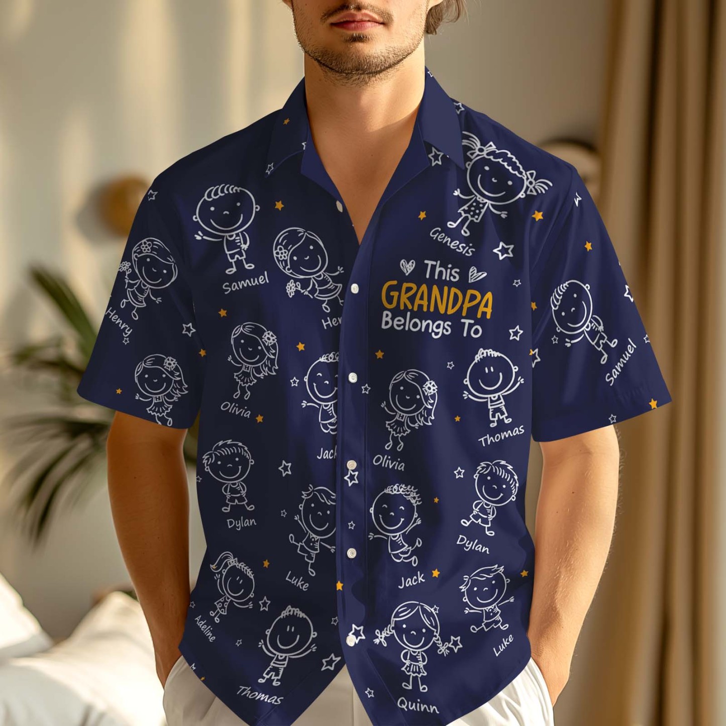 Custom Hawaiian Shirt This Grandpa Belongs To Doodle Personalized Grandpa of Doodle Hawaiian Shirt - 