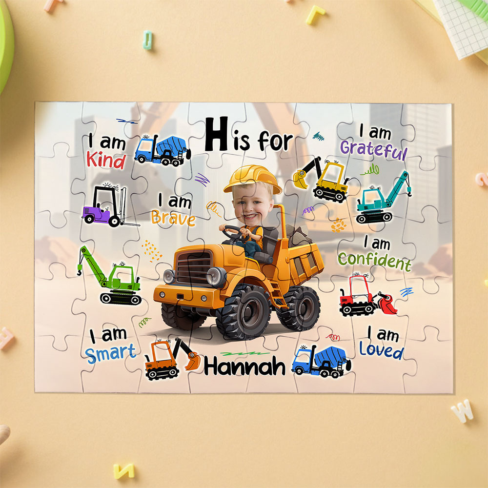 Little Boy Construction Truck - Board Game For Sons, Kids - Personalized Photo Jigsaw Puzzle