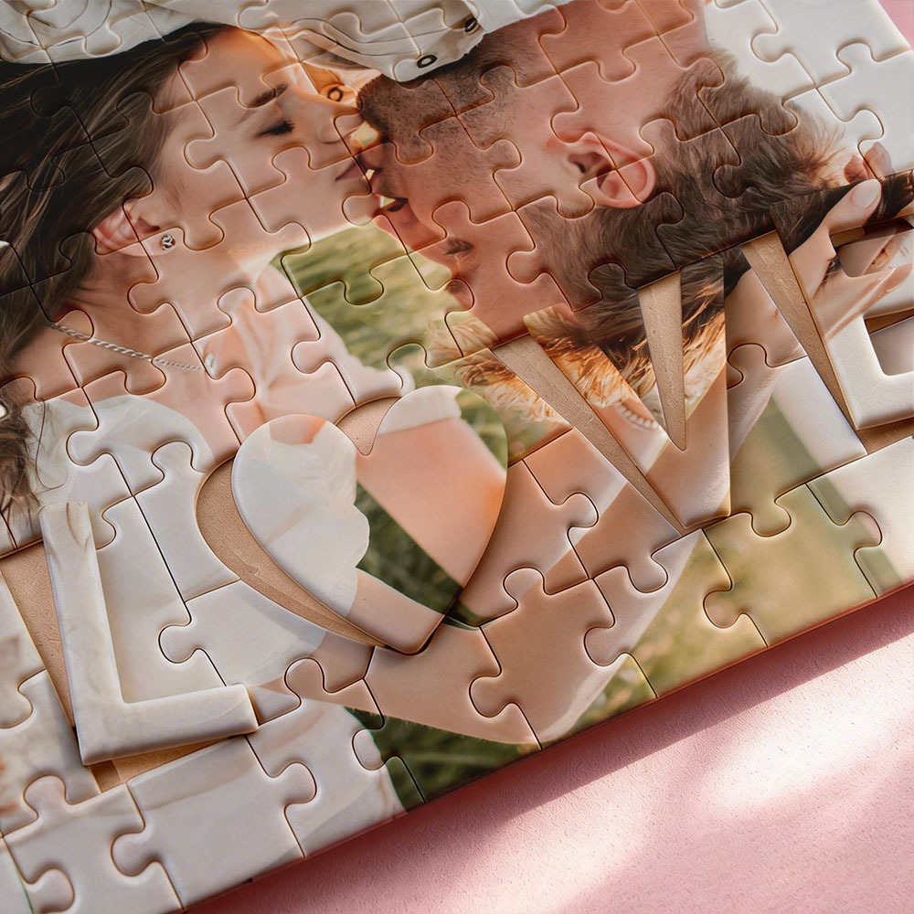 Personalized Photo Jigsaw Puzzle with LOVE-Shaped Piece | Romantic Custom Puzzle Gift - 