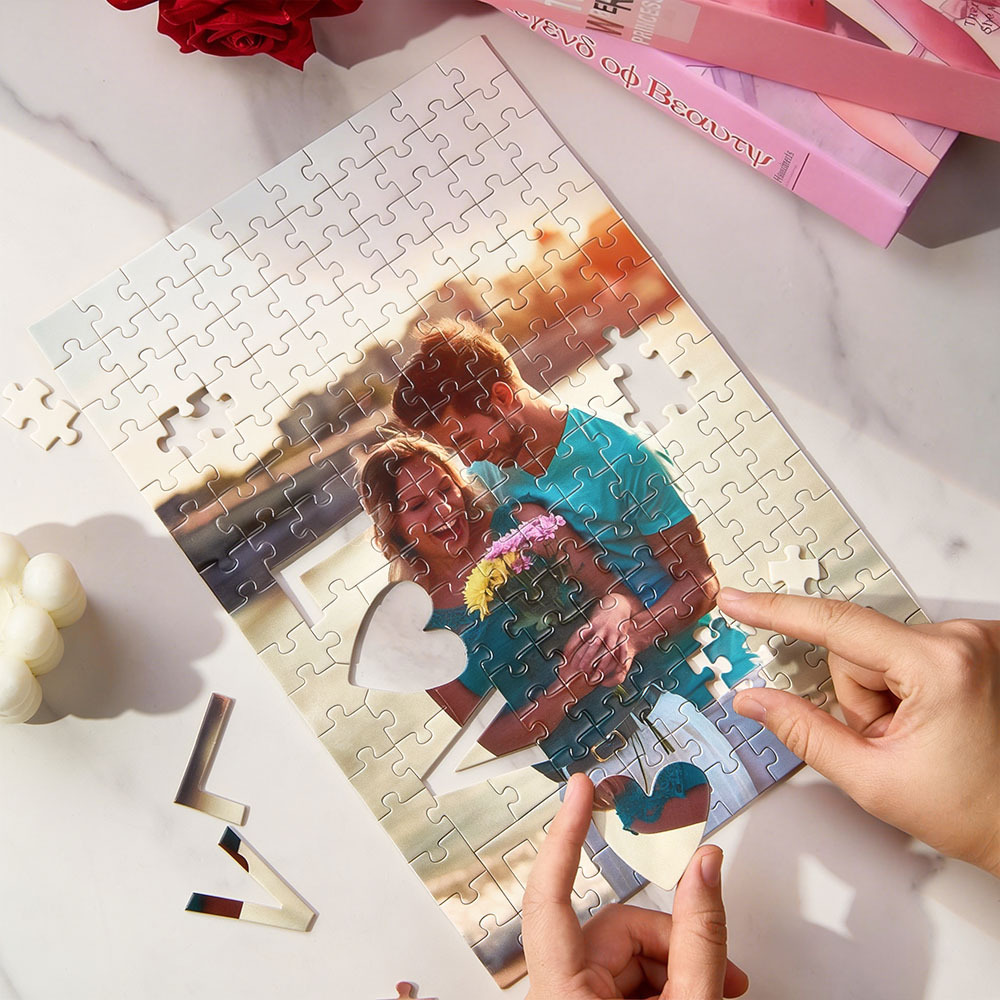 Personalized Photo Jigsaw Puzzle with LOVE-Shaped Piece | Romantic Custom Puzzle Gift - 