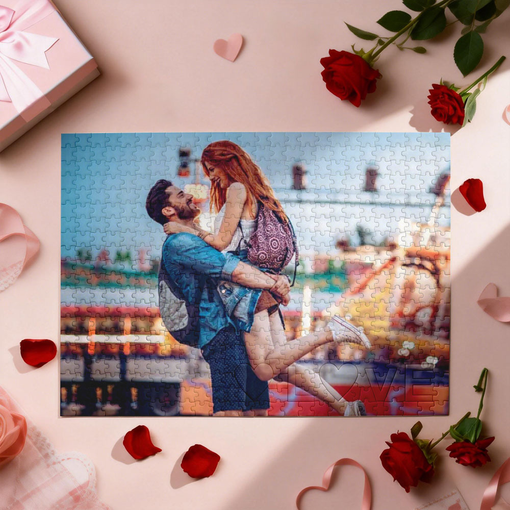 Personalized Photo Jigsaw Puzzle with LOVE-Shaped Piece | Romantic Custom Puzzle Gift - 