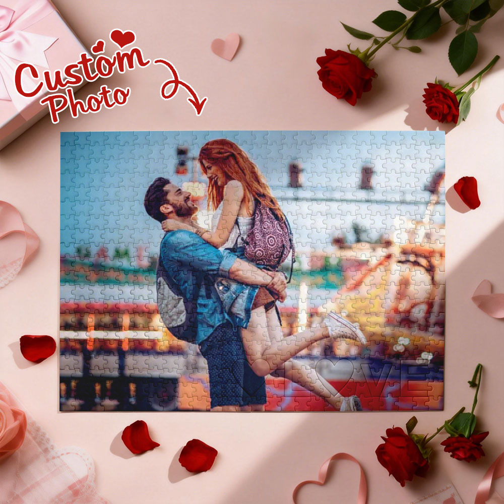 Personalized Photo Jigsaw Puzzle with LOVE-Shaped Piece | Romantic Custom Puzzle Gift - 