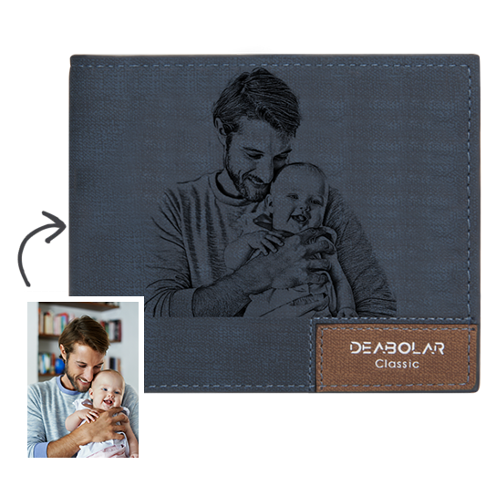 Men's Custom Photo Wallet - Blue Leather - 