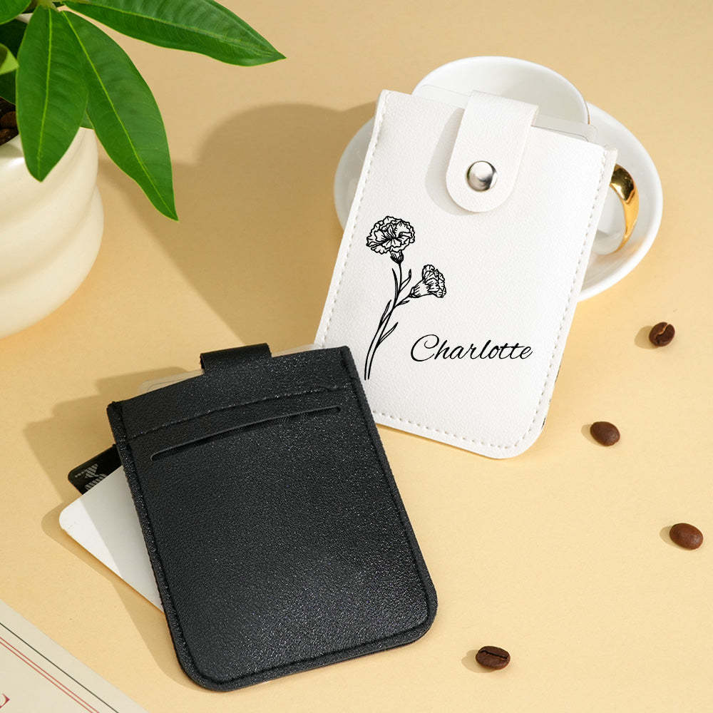 Personalized Birth Flower Wallet with Name Mini Pull-out Card Holder Wallet Gift for Her -