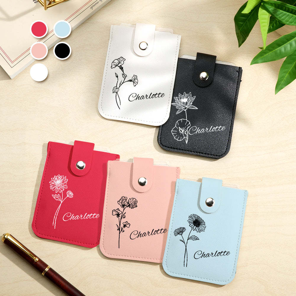 Personalized Birth Flower Wallet with Name Mini Pull-out Card Holder Wallet Gift for Her -