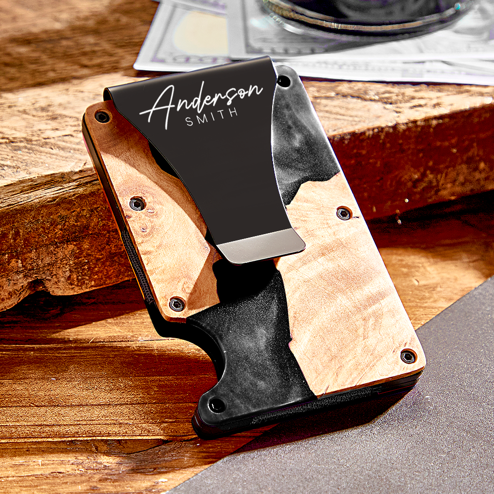 Unique Christmas Gift For Men, Resin Wood Money Clip, Card Holder Wallet, Groomsmen Gifts, Fathers Day Gift, Mens Wallet, Handmade Gift For - 