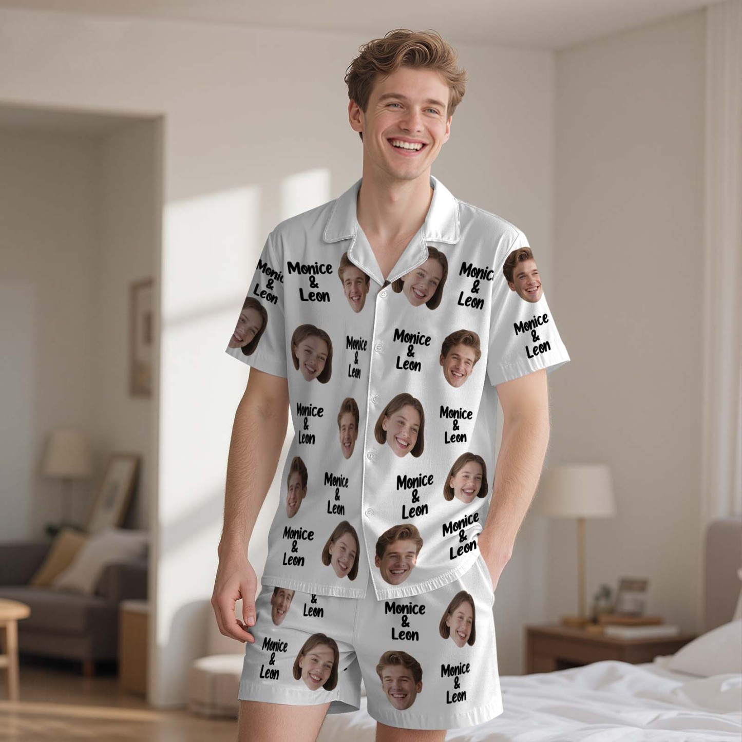 Custom Short Pajamas with Face and Name,Customized Pajama Set For Men/Women,Personalized Short Sleeve Family Pajama Set,Birthday/Party Gifts - MyFacepajamasAU